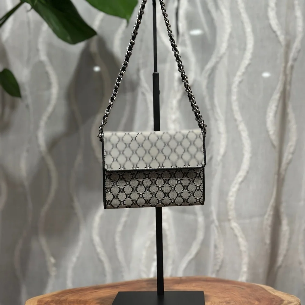 Vintage Celine Triomphe Monogram Wallet Black Grey Canvas Compact Clutch - Picture 3 of 12